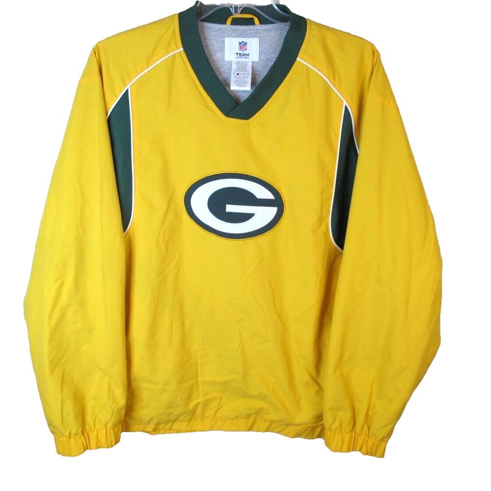Green Bay Packers NFL Team Apparel V-Neck Pullover Wind Jacket Men's XL Lined